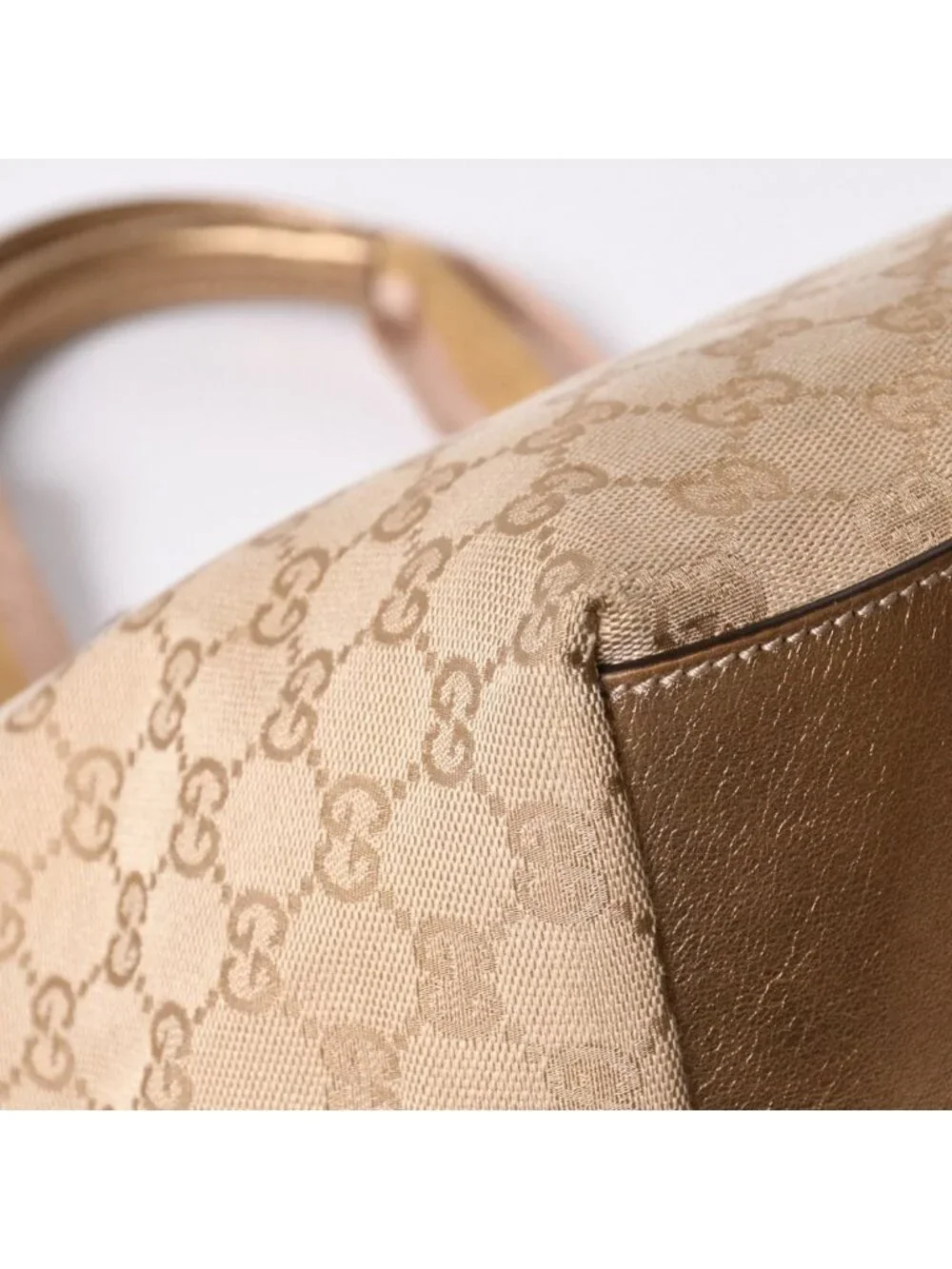 Gucci Tote Bag GG Canvas Beige Gold Blanc